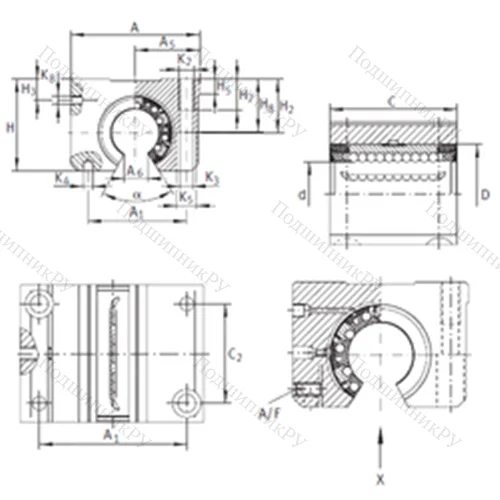 Подшипник шариковый линейный KGNOS 30 C-PP-AS от производителя  INA
