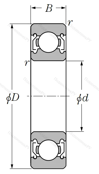 Однорядный шариковый подшипник 6821 ZZ