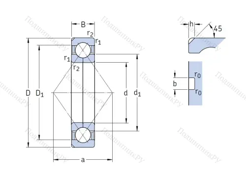 Радиально-упорный шариковый подшипник QJ 219 N 2MA от производителя  SKF