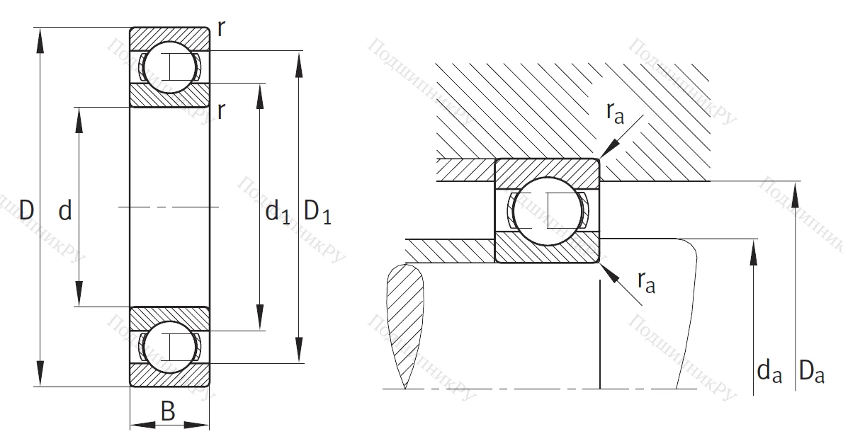 Однорядный шариковый подшипник 6322 C 3