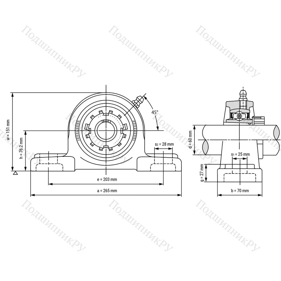 Подшипниковый узел UKP 213 - Вал: 60 мм